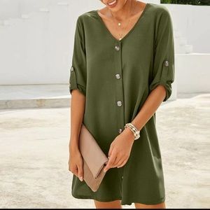 SHEIN button through roll up sleeve shirt dress